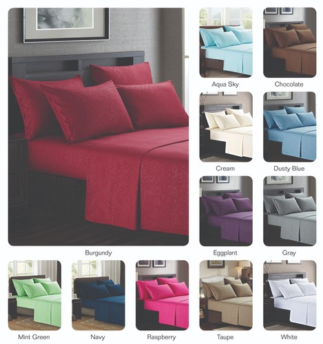 Platinum Hotel Quality Embossed King Sheet Set w/ 4 Pillow Cases Cream Egg Shell - 第 1/2 張圖片