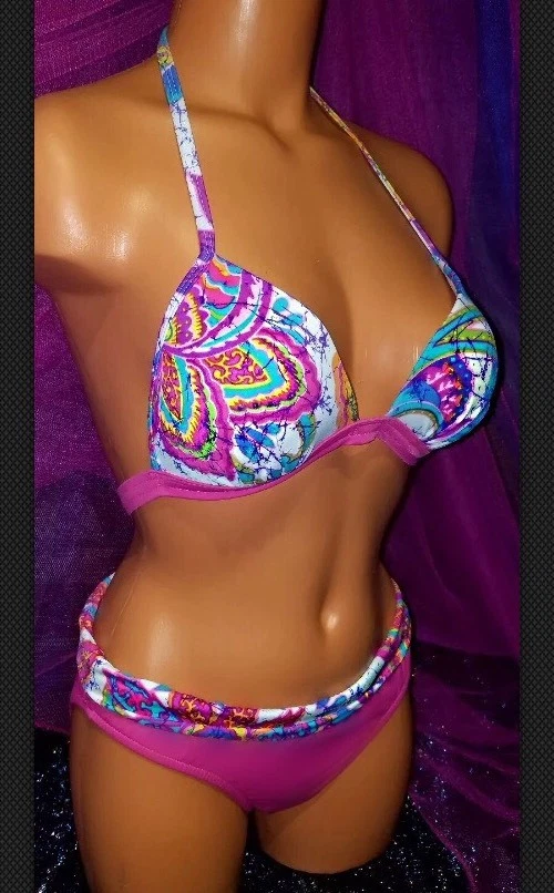 Venus Acolchado A B Sexy Blanco Rosa Paisley Halter S Bikini Traje de Baño 6 Foto 2 de 4