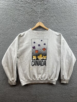 Super Shirts Canada Maple Leaf  Colorful Paint Stained Gray Sweatshirt Size XL