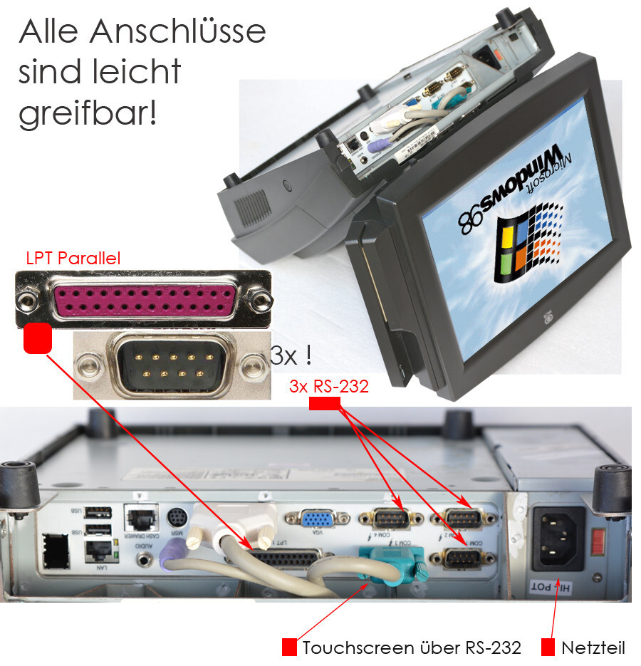 Computer with Windows 98 SE Touchscreen Monitor with 3x RS-232 LPT