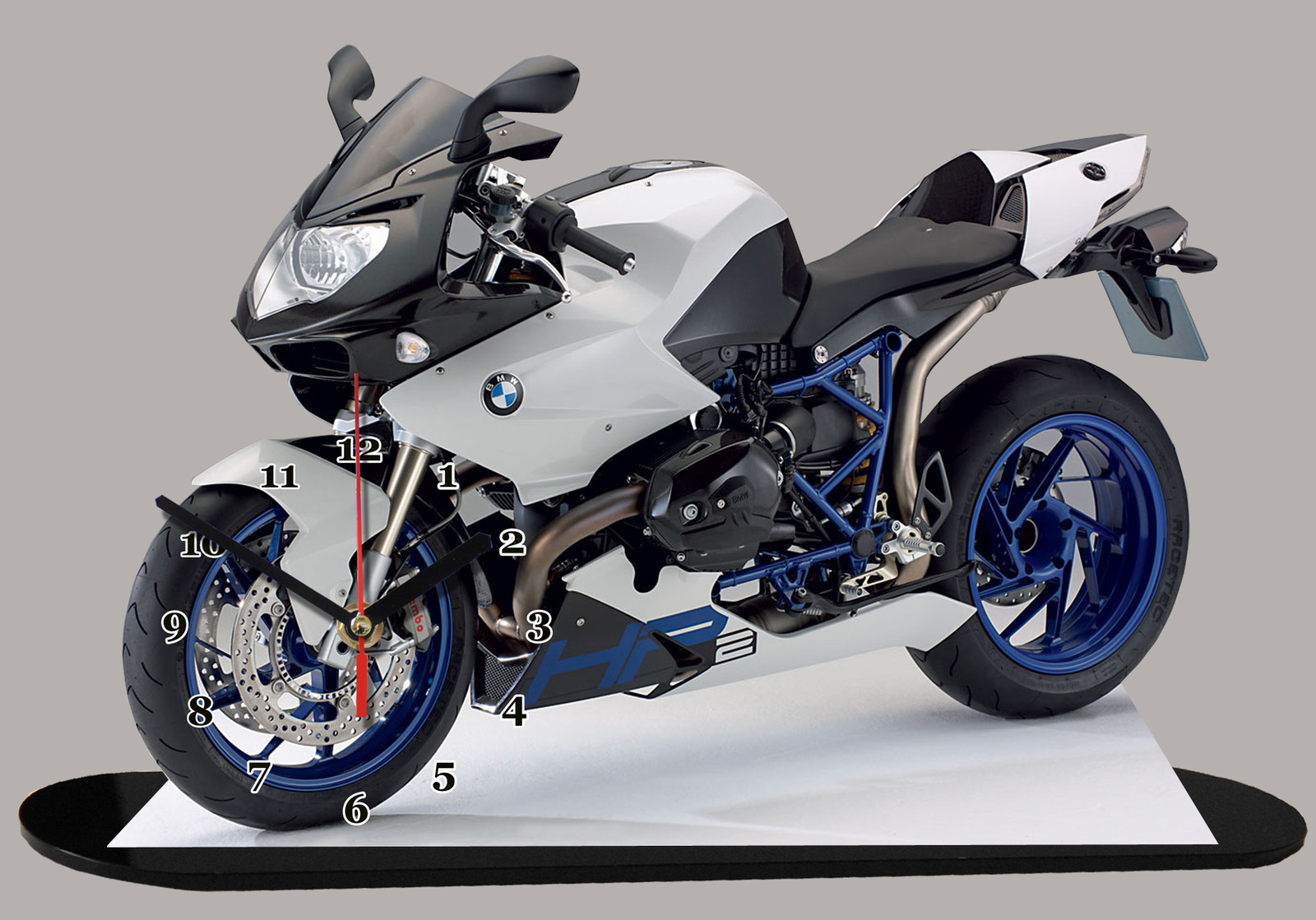 Horloge BMW 1200 S miniature moto de collection blanche 30 cm