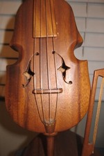 Wooden Cello-Bass with Bow Stand, Ornate Carved, in Oak