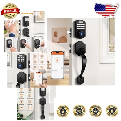 Smart Keyless Entry Deadbolt Lock with Fingerprint & App Control - Black Finish