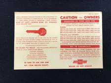 1947 Chevrolet Passenger Car Maintenance Information Card - Reproduction