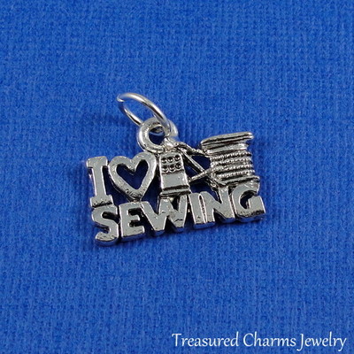Silver LOVE SEWING Seamstress Thread Needle CHARM PENDANT