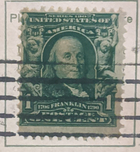 Antique Ben Franklin 1908 One Cent Stamp Posted Brookside Park Ohio Postcard