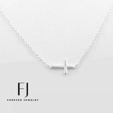 Women's 925 Italy Sterling Silver SideWay Cross Pendant 16"-18"Necklace + Box