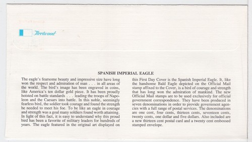 TurtlesTradingPost- Official Mail- 1983- #o130- FDC Fleetwood- Spanish Eagle - Picture 2 of 2