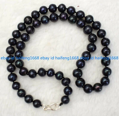Natur 8-9mm Schwarz Süßwasser Kultiviert Perle Halskette 20" - Bild 1 von 4