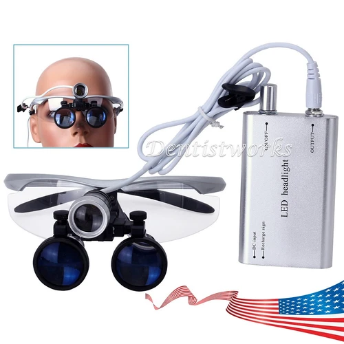 Dental Medical Surgical 3.5X Binocular Loupes Magnifier With Headlight LED Lamp