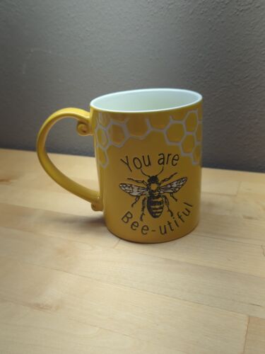 Bee You Are Bee-utiful Coffee Mug Embossed Honey Comb Glazed Ceramic Yellow (Ah - Picture 7 of 7