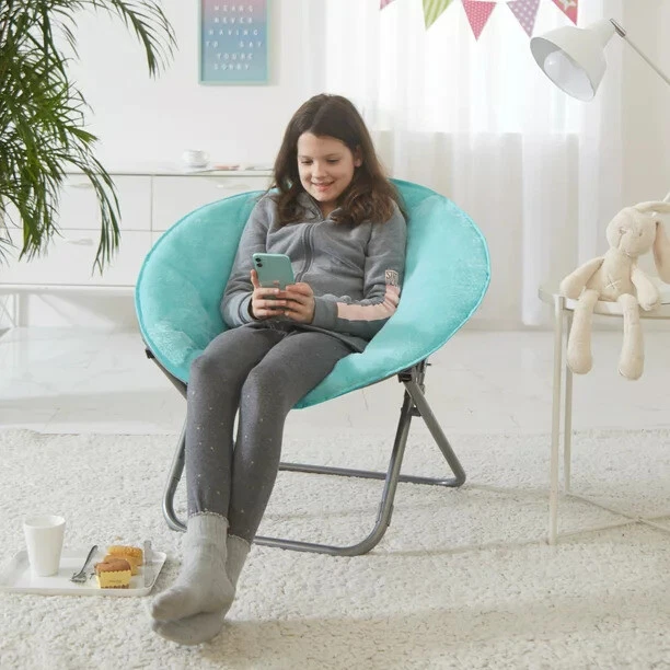 Fur Faux Chair Folding Steel Frame Portable for Living Room Bedroom - Image 4 of 4