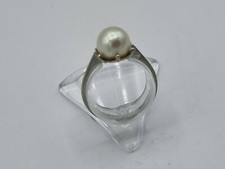 A298# schöner Perle Solitär Ring Weiß - Gold 585 punziert RG 55