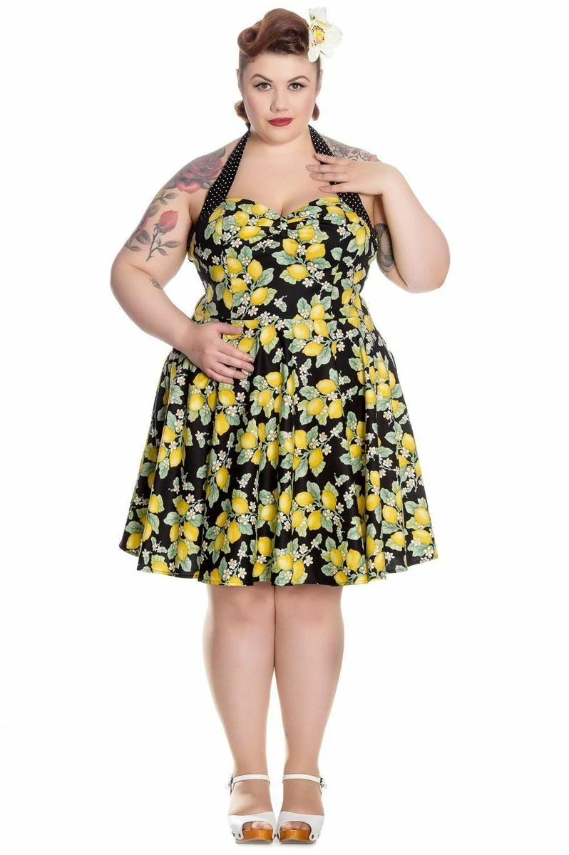 Adelaide ilt Lover og forskrifter HELL BUNNY Leandra Mini Black Lemon Yellow 50s Rockabilly Pinup Dress Plus  Size | eBay