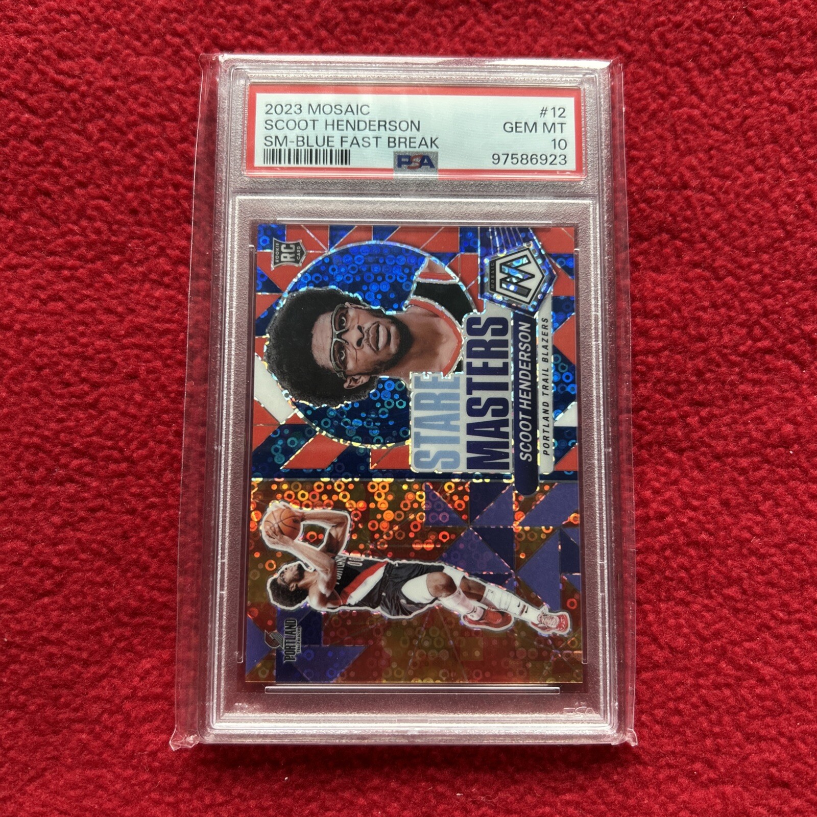 2023 MOSAIC STARE MASTER BLUE /85 FAST BREAK PRIZM #12 SCOOT HENDERSON RC PSA 10