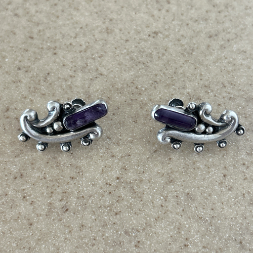 Orecchini Messico argento deco modernista argento sterling ametista retro a vite Taxco? - Foto 2 di 7