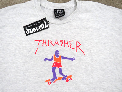 NWT Thrasher Magazine Skateboard Skate Stick figure Gonz Gray white Tee shirt L