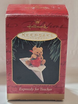 Vintage 1997 Hallmark Keepsake Ornament EXPRESSLY FOR TEACHER  Bear Apple Plane