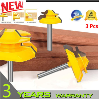US! 45 Degree Lock Miter Router Bit Set,1/2'',5/8'',3/4'' Cutting Height,1/4''Shank