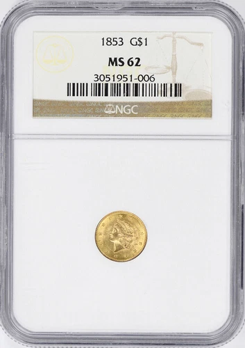 1853 $1 Gold Liberty Head NGC MS62