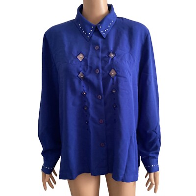 Drapers Studio Blouse Womens Size PXL Blue Rhinestone