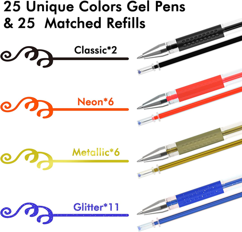 Gel Pens, 50 Pack Gel Pen Set 25 Colored Gel Pen with 25 Refills for Adults Colo - Picture 2 of 7