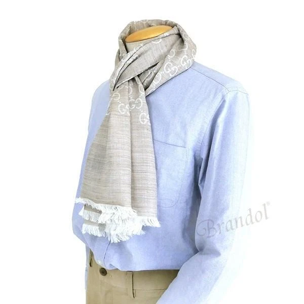 Gucci Authentique Étole Laine Soie GG Châle Enveloppe Fine Beige Unisexe 45x180 cm Rare