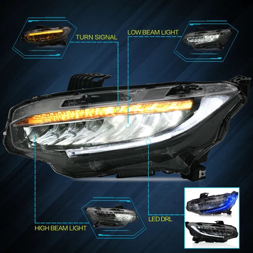 VLAND FULL LED Headlights&SMOKED Tail Lights For Honda Civic Hatch 2016-2021 - Picture 4 of 22
