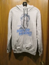 Gildan NCIS Logo MAN UP MARINE Gray Pullover Hoodie Sweatshirt SIZE S