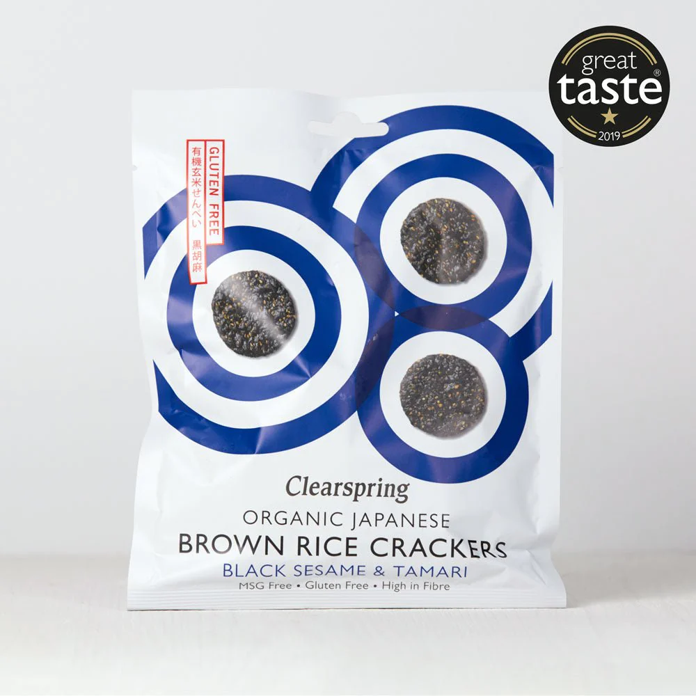 Clearspring Organic Japanese Brown Rice Crackers - Black Sesame 40g Gluten Free