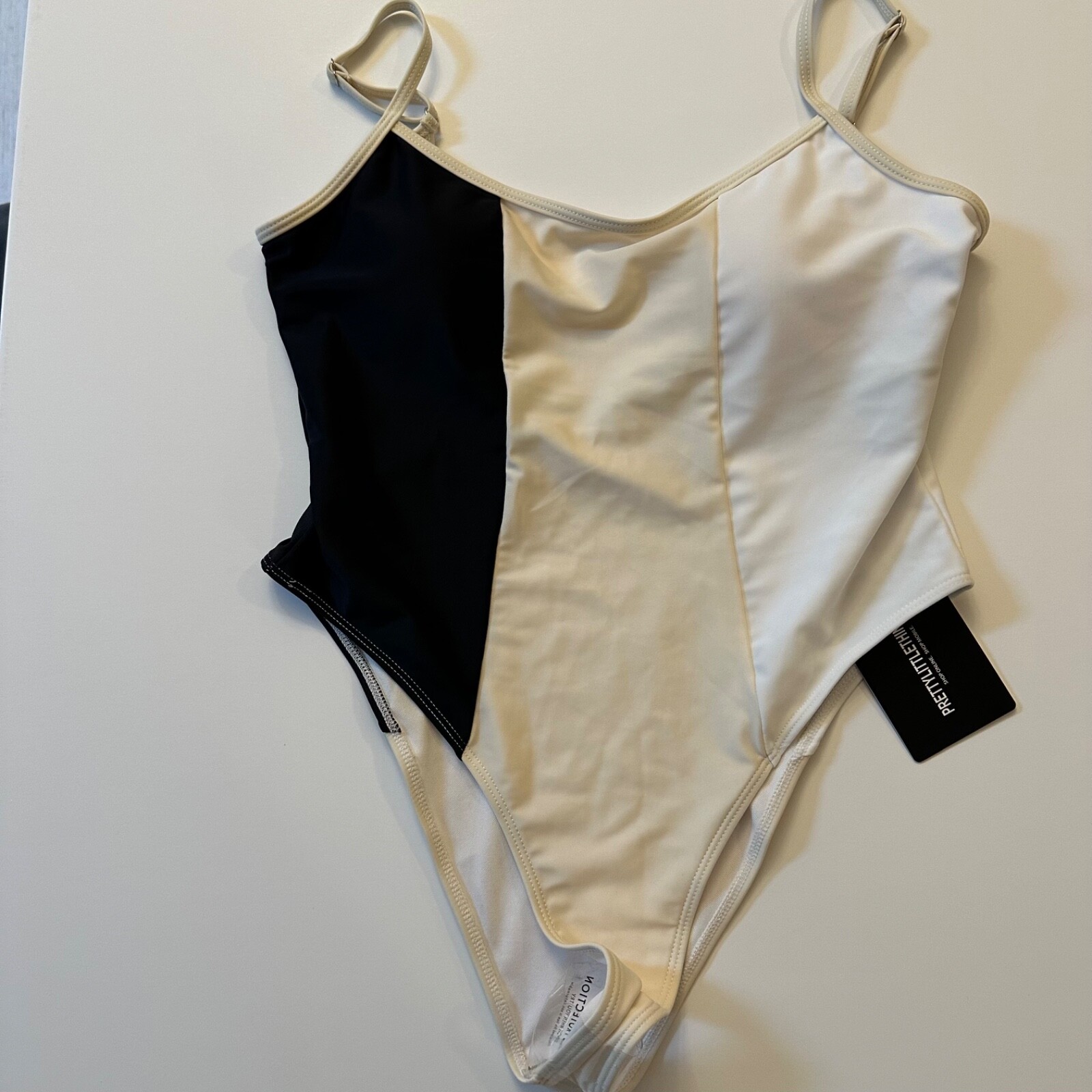 Pretty Little Thing Black and White One Piece Swimsuit Size 10 Adjustable Straps