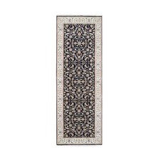 2'8"x9'10" Midnight Blue Wool and Silk Hand Knotted Nain Fine Runner Rug R80089
