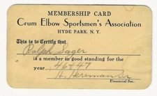 1946 Membership Card to the Crum Elbow Sportsmen's Association, Hyde Park NY