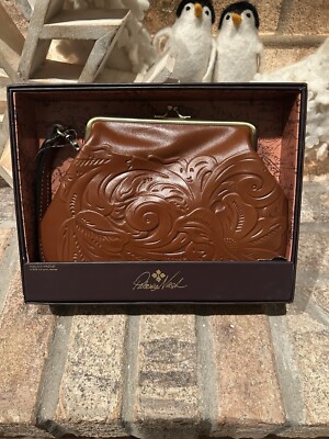 NWT & GIFT BOX PATRICIA NASH:  SAVANA EMBOSSED LEATHER WRISTLET.  FLORENCE TAN.