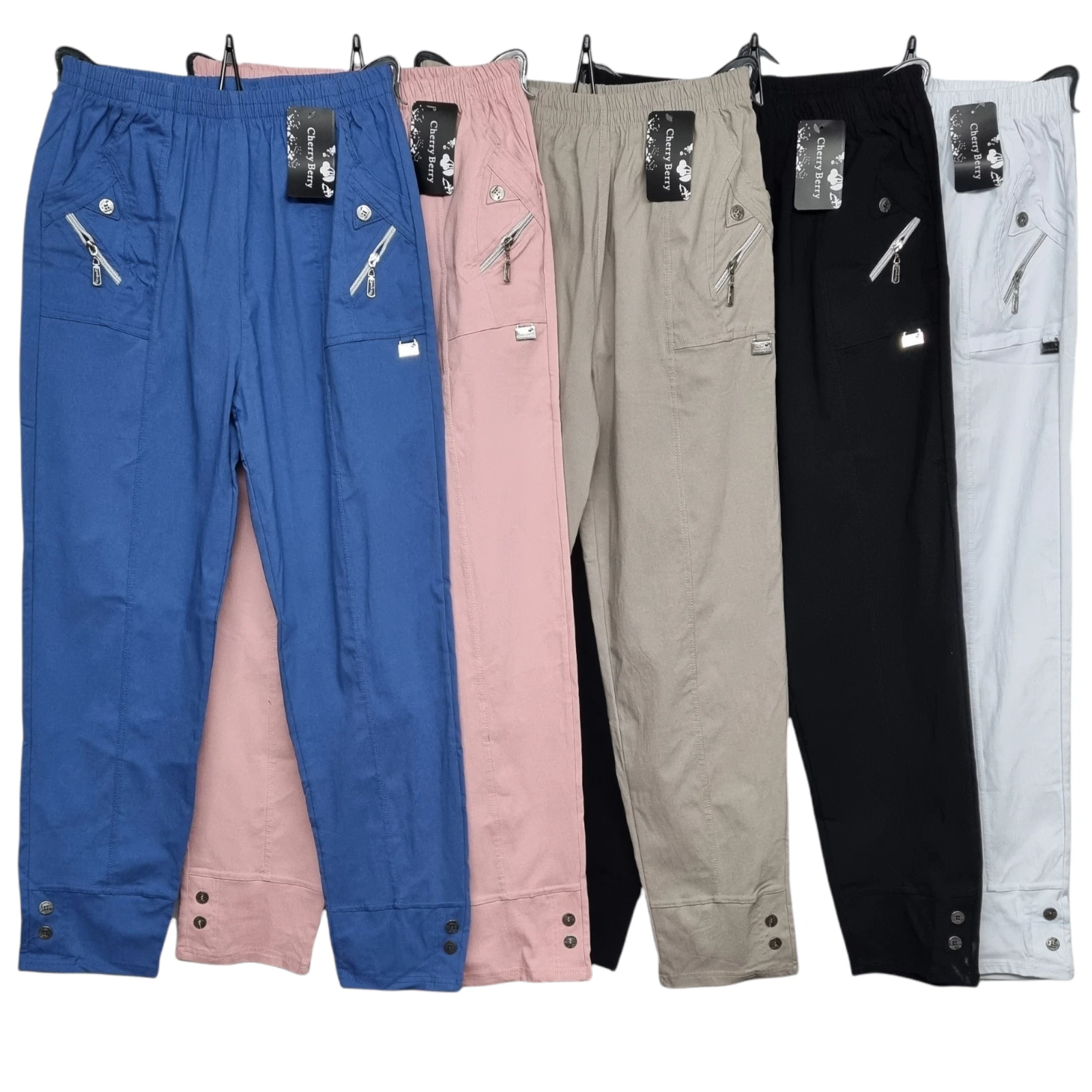 New Ladies Full Length Long Cherry Berry Trouser Pant Cotton Stretchy Casual