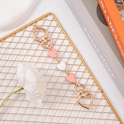 2pcs Bag Extender Chain, Heart-Shaped Purse Strap Extender Pink, White - Picture 3 of 6