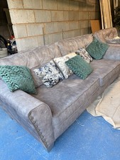 SCS Grey Fabric 4 seater Sofa,Cuddle Chair, Pouffe and scatter cushions