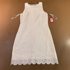 Vince Camuto Womens 6 White Linen Blend Wide Strap Lace Trim Shift Dress NWT