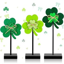 3 Pcs St. Patrick's Day Clover Table Wooden Signs Wood Sign Shamrock St Patri...