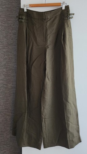 Cue Linen Blend Wide Leg Pant in Dark Olive Size 10 - Picture 5 of 7