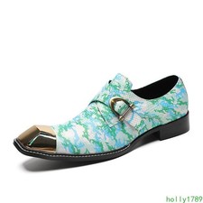 Mens Fashion British Metal Pointy Toe Dress Buckle Oxfords Pull On Leather Shoes