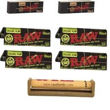 RAW Organic Papers Tips Roller 4 Black 1 1/4 Size with 2 Black Tips 79mm machine