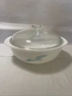 Pyrex White Milk Glass w/Turquoise Blue Wheat 023 1.5 Quart Dish W/ Lid