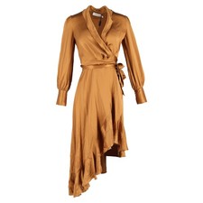 Zimmermann Asymmetric Ruffled Washed-Wrap Dress In  Silk Women Bronze One Size