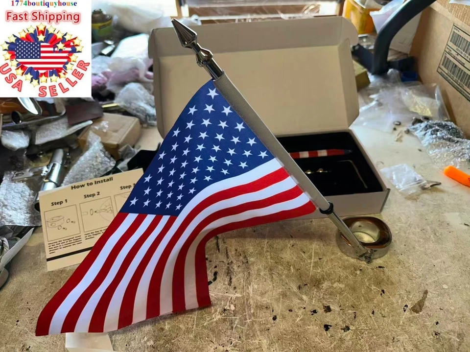 NEW Universal highway bar 1.5" USA Flag pole Indian Honda Yamaha Suzuki Kawasaki - Image 2 of 4