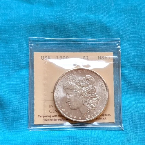 I.C.C.S. UNDERGRADED 1900 M.S.-63 BRILLIANT UNCIRCULATED MORGAN SILVER DOLLAR