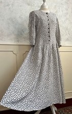 Vintage 1980's MARION DONALDSON White Navy Floral Viscose Maxi Tea Dress 14