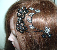 BLACK AND WHITE RHINESTONE 5" HAIR CLIP COMB NWT