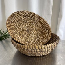 Pair Of French Woven Dough Baskets Bread Bowls Rattan Hand Made Vintage 33cm X2