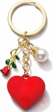 Flower Heart Faux Pearl Bag Charm Keychain for Purse Handbag Women Gift